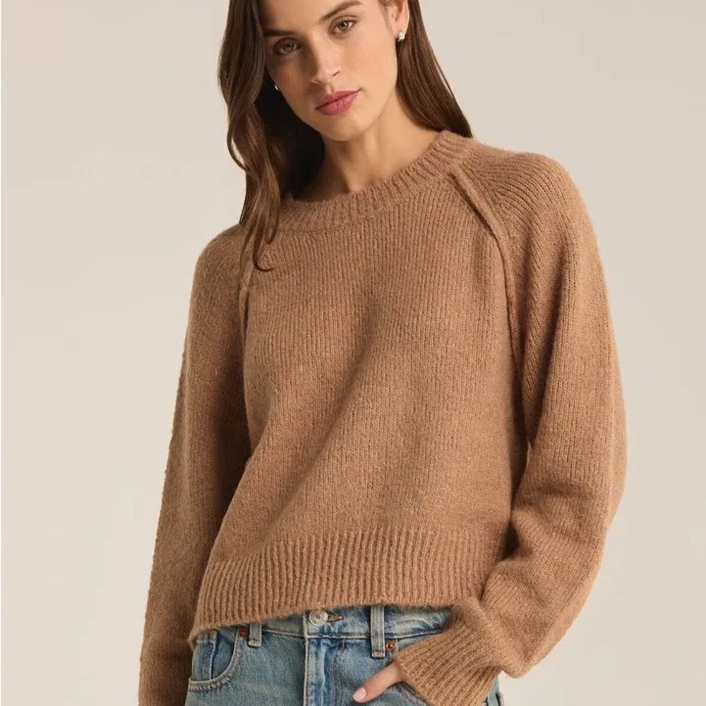 Z Supply Adrian Crewneck Sweater Raglan Seams Tan Camel Campfire Pullover Jumper